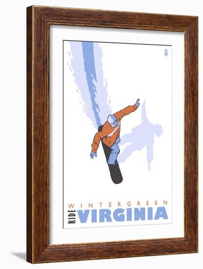 Wintergreen, Virginia, Stylized Snowboarder-Lantern Press-Framed Art Print