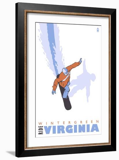 Wintergreen, Virginia, Stylized Snowboarder-Lantern Press-Framed Art Print