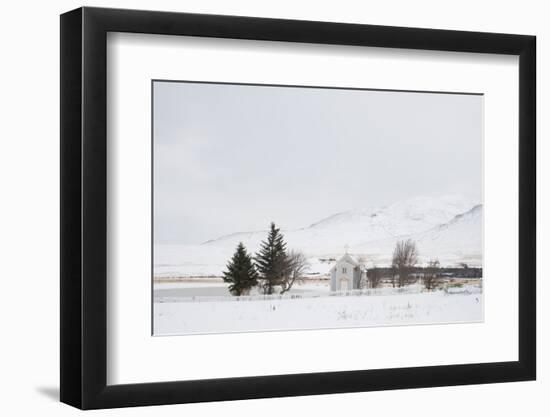 Winterlandscape, Chapel, Svarfadarlur, Dalvik Area, Eyjafjšrdur, North Iceland-Julia Wellner-Framed Photographic Print