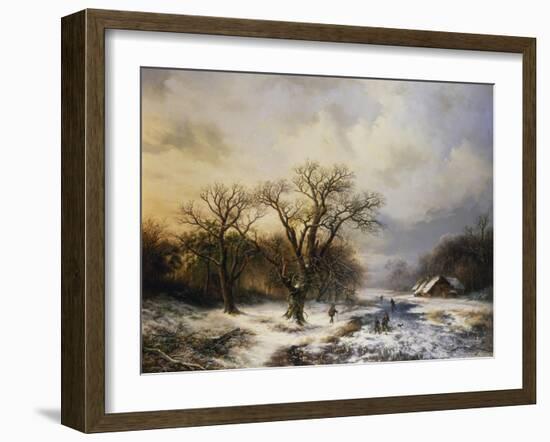 Winterlandschaft Mit Eislaeufern Und Reisigsammlern, 1849-Barend Cornelis Koekkoek-Framed Giclee Print