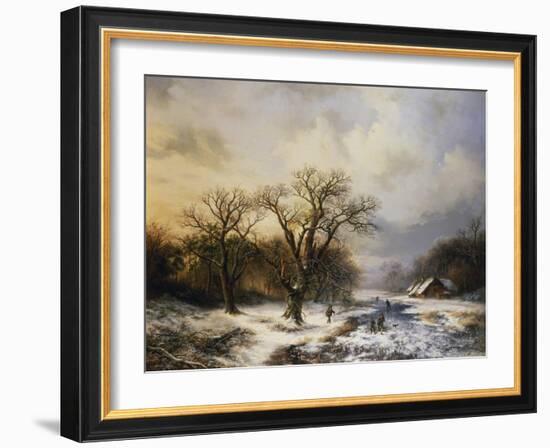 Winterlandschaft Mit Eislaeufern Und Reisigsammlern, 1849-Barend Cornelis Koekkoek-Framed Giclee Print