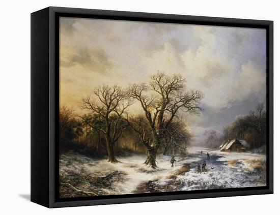 Winterlandschaft Mit Eislaeufern Und Reisigsammlern, 1849-Barend Cornelis Koekkoek-Framed Premier Image Canvas