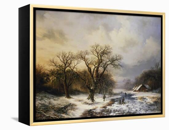 Winterlandschaft Mit Eislaeufern Und Reisigsammlern, 1849-Barend Cornelis Koekkoek-Framed Premier Image Canvas