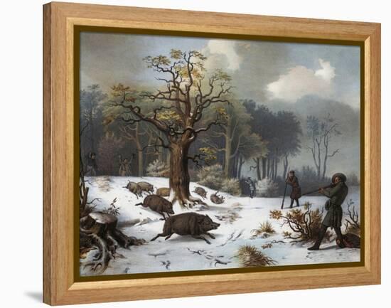 Winterliche Wildschweinjagd-István Nagy-Framed Premier Image Canvas