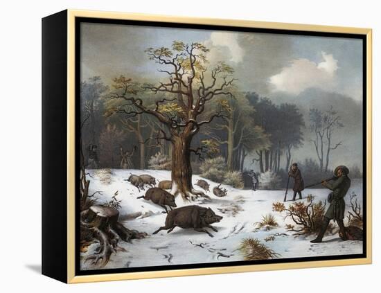 Winterliche Wildschweinjagd-István Nagy-Framed Premier Image Canvas