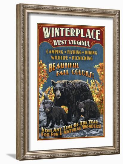 Winterplace, West Virginia - Black Bear Vintage Sign-Lantern Press-Framed Art Print