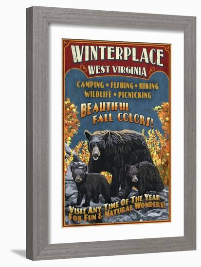 Winterplace, West Virginia - Black Bear Vintage Sign-Lantern Press-Framed Art Print