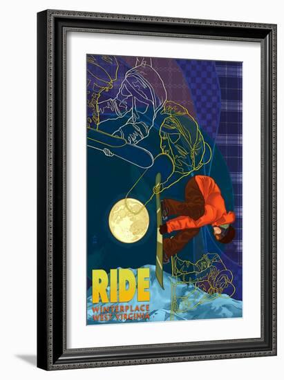 Winterplace, West Virginia - Timelapse Snowboarder-Lantern Press-Framed Art Print