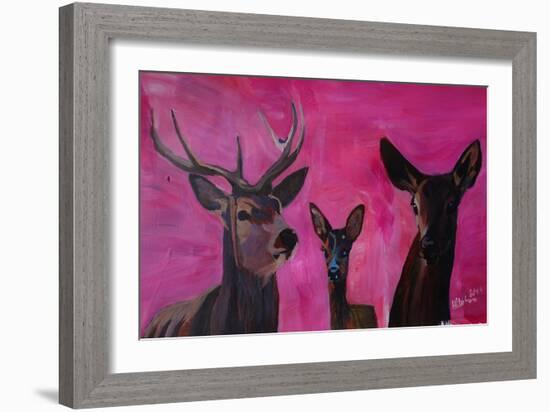 Winters Deer Family with Fawn and Hind-Markus Bleichner-Framed Art Print