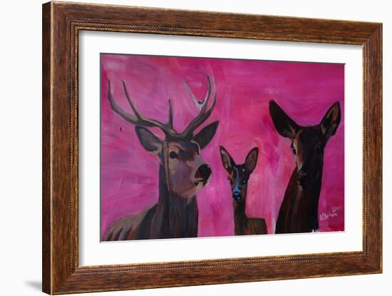 Winters Deer Family with Fawn and Hind-Markus Bleichner-Framed Art Print