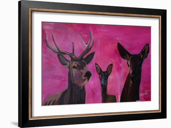 Winters Deer Family with Fawn and Hind-Markus Bleichner-Framed Art Print