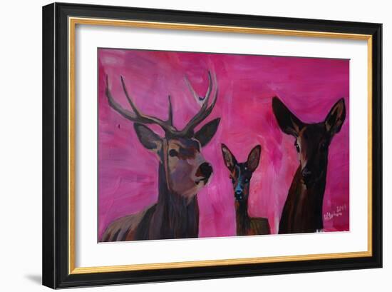 Winters Deer Family with Fawn and Hind-Markus Bleichner-Framed Art Print