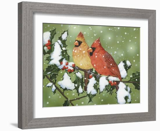 Wintery Cardinals-William Vanderdasson-Framed Premium Giclee Print