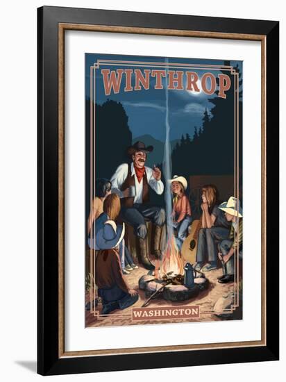 Winthrop, Washington - Cowboy Campfire Story Telling-Lantern Press-Framed Art Print