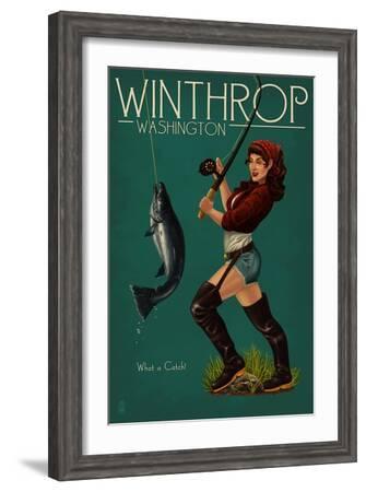 Winthrop, Washington - Pinup Girl Fishing' Art Print - Lantern