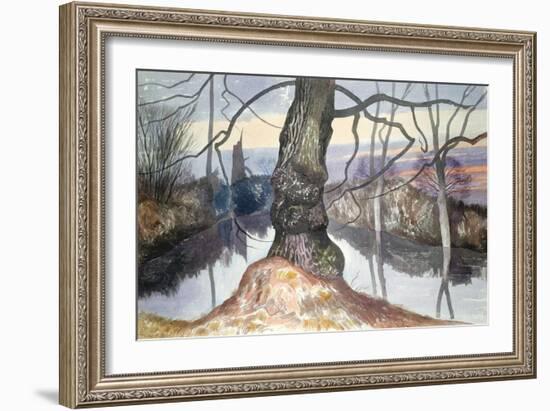 Wintry Evening, a Pond-John Northcote Nash-Framed Giclee Print