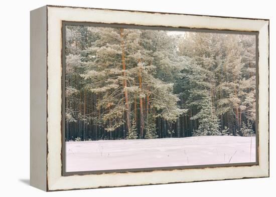 Wintry Landscape Scenery with Flat County and Woods, Snow Landscape Background for Retro Christmas-Supertrooper-Framed Premier Image Canvas