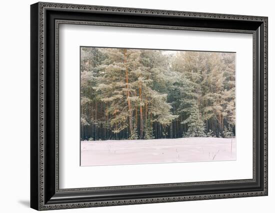 Wintry Landscape Scenery with Flat County and Woods, Snow Landscape Background for Retro Christmas-Supertrooper-Framed Photographic Print