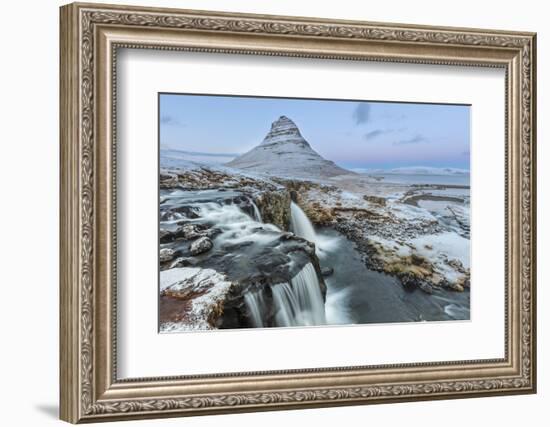 Wintry waterfall below Kirkjufell, Snaefellsnes Peninsula, Iceland-Chuck Haney-Framed Photographic Print