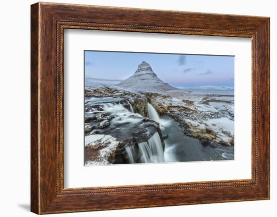 Wintry waterfall below Kirkjufell, Snaefellsnes Peninsula, Iceland-Chuck Haney-Framed Photographic Print