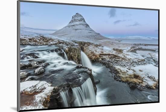 Wintry waterfall below Kirkjufell, Snaefellsnes Peninsula, Iceland-Chuck Haney-Mounted Photographic Print