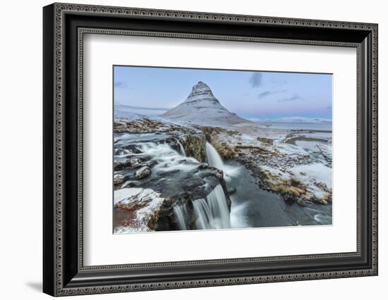 Wintry waterfall below Kirkjufell, Snaefellsnes Peninsula, Iceland-Chuck Haney-Framed Photographic Print