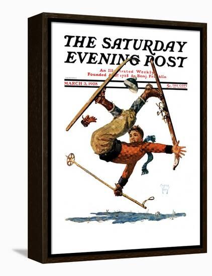 "Wipeout on Skis," Saturday Evening Post Cover, March 3, 1928-Eugene Iverd-Framed Premier Image Canvas