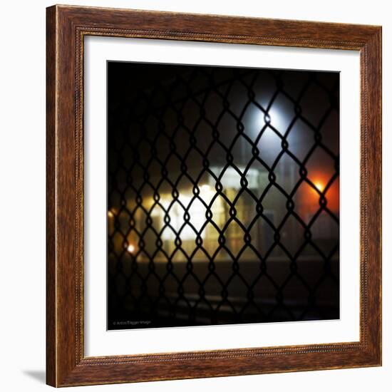 Wire Fence by Train Srtation-Tim Kahane-Framed Photographic Print