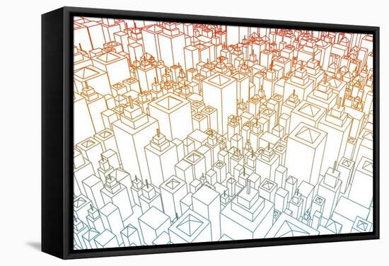 Wireframe City with Buildings and Blueprint Design Art-kentoh-Framed Stretched Canvas