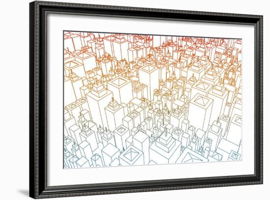 Wireframe City with Buildings and Blueprint Design Art-kentoh-Framed Premium Giclee Print