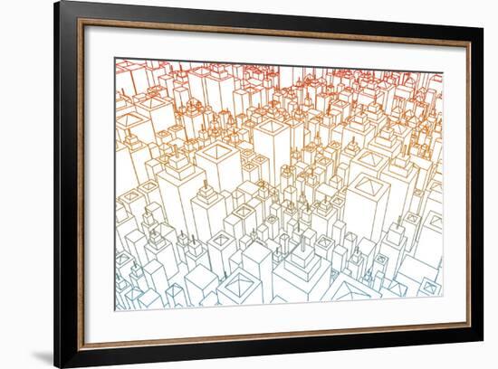 Wireframe City with Buildings and Blueprint Design Art-kentoh-Framed Art Print