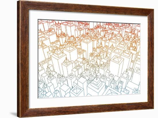 Wireframe City with Buildings and Blueprint Design Art-kentoh-Framed Art Print