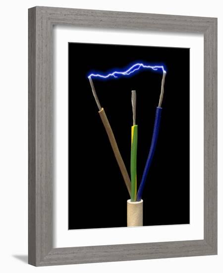 Wires of a 3-pin Plug Showing Spark Discharge-Victor De Schwanberg-Framed Photographic Print