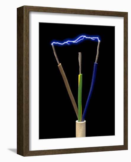 Wires of a 3-pin Plug Showing Spark Discharge-Victor De Schwanberg-Framed Photographic Print