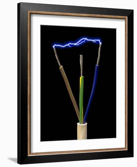 Wires of a 3-pin Plug Showing Spark Discharge-Victor De Schwanberg-Framed Photographic Print