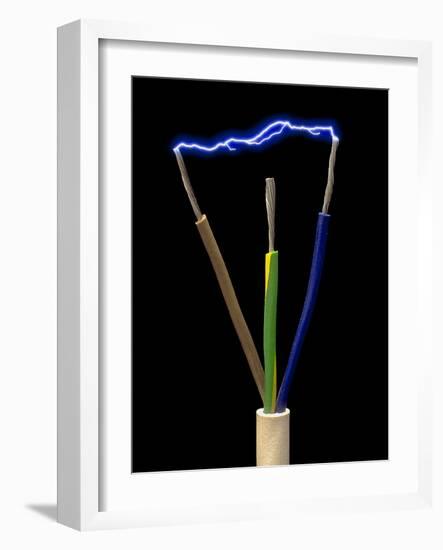 Wires of a 3-pin Plug Showing Spark Discharge-Victor De Schwanberg-Framed Photographic Print