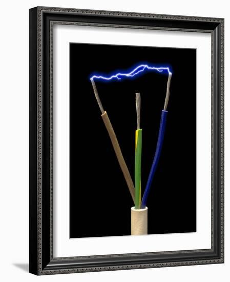 Wires of a 3-pin Plug Showing Spark Discharge-Victor De Schwanberg-Framed Photographic Print