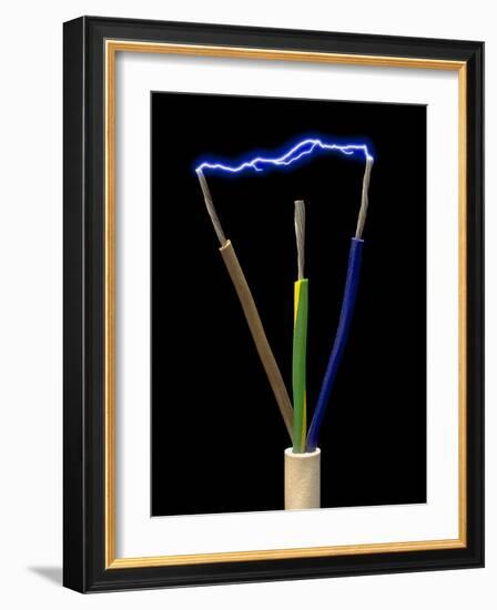 Wires of a 3-pin Plug Showing Spark Discharge-Victor De Schwanberg-Framed Photographic Print