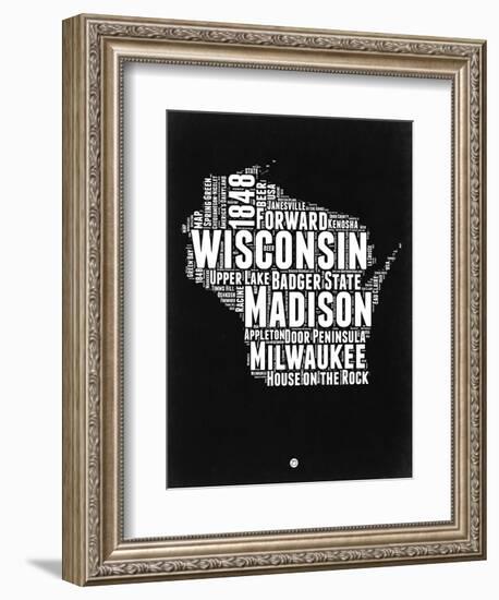 Wisconsin Black and White Map-NaxArt-Framed Art Print