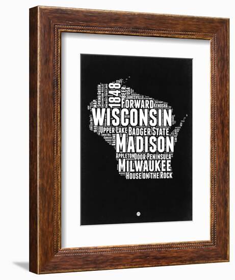 Wisconsin Black and White Map-NaxArt-Framed Art Print