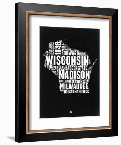 Wisconsin Black and White Map-NaxArt-Framed Art Print