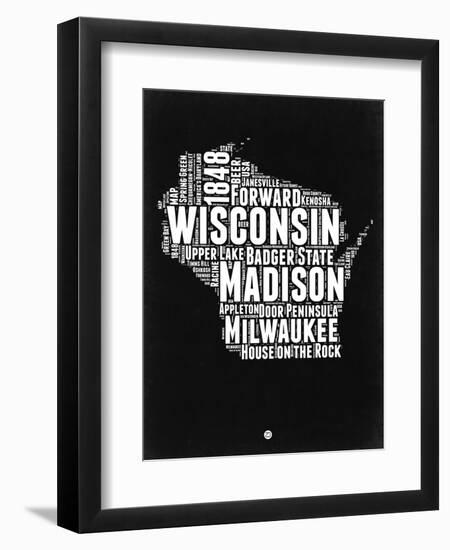 Wisconsin Black and White Map-NaxArt-Framed Art Print