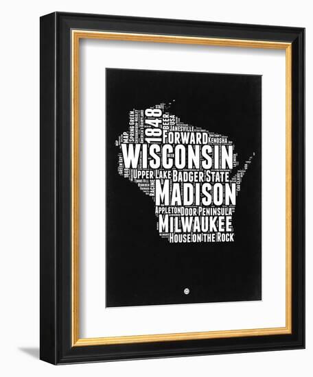 Wisconsin Black and White Map-NaxArt-Framed Art Print