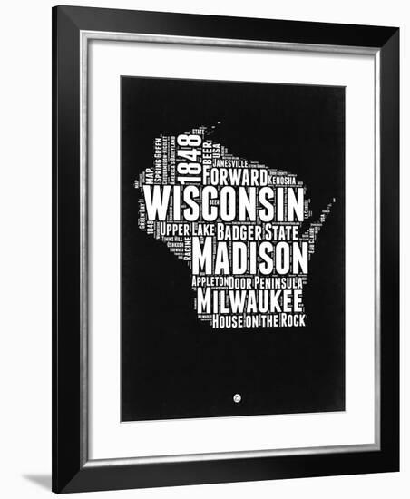 Wisconsin Black and White Map-NaxArt-Framed Art Print