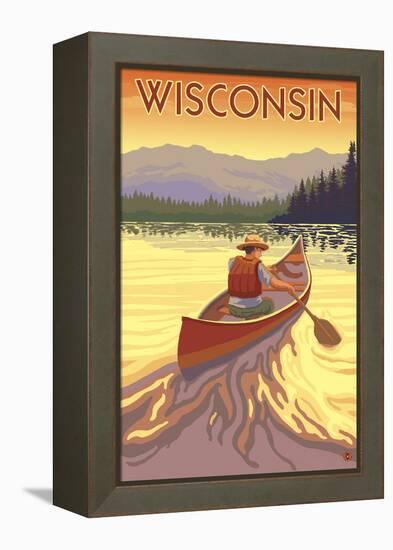 Wisconsin - Canoe Scene-Lantern Press-Framed Stretched Canvas