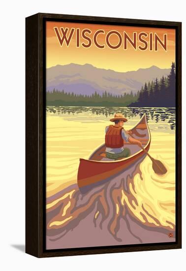 Wisconsin - Canoe Scene-Lantern Press-Framed Stretched Canvas