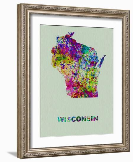 Wisconsin Color Splatter Map-NaxArt-Framed Art Print