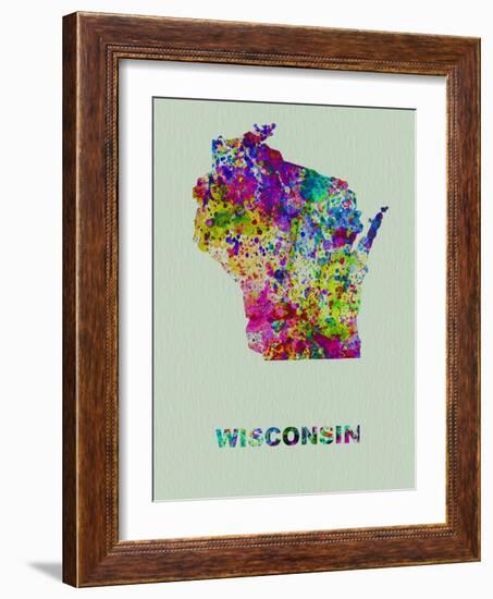 Wisconsin Color Splatter Map-NaxArt-Framed Art Print