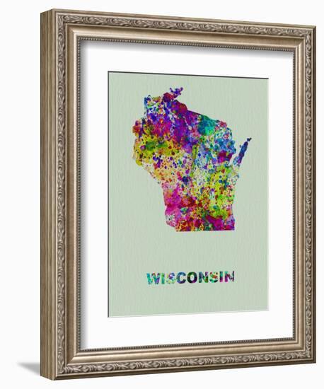 Wisconsin Color Splatter Map-NaxArt-Framed Art Print