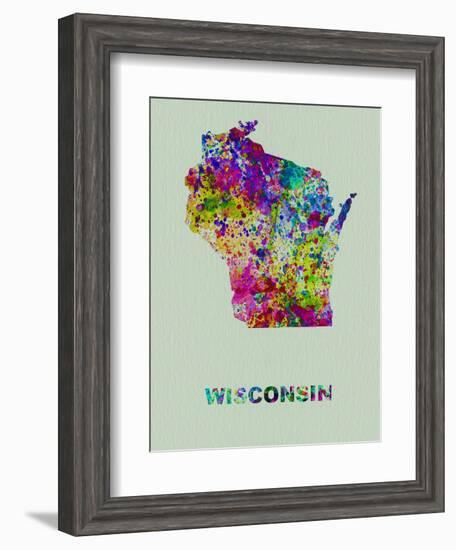 Wisconsin Color Splatter Map-NaxArt-Framed Art Print